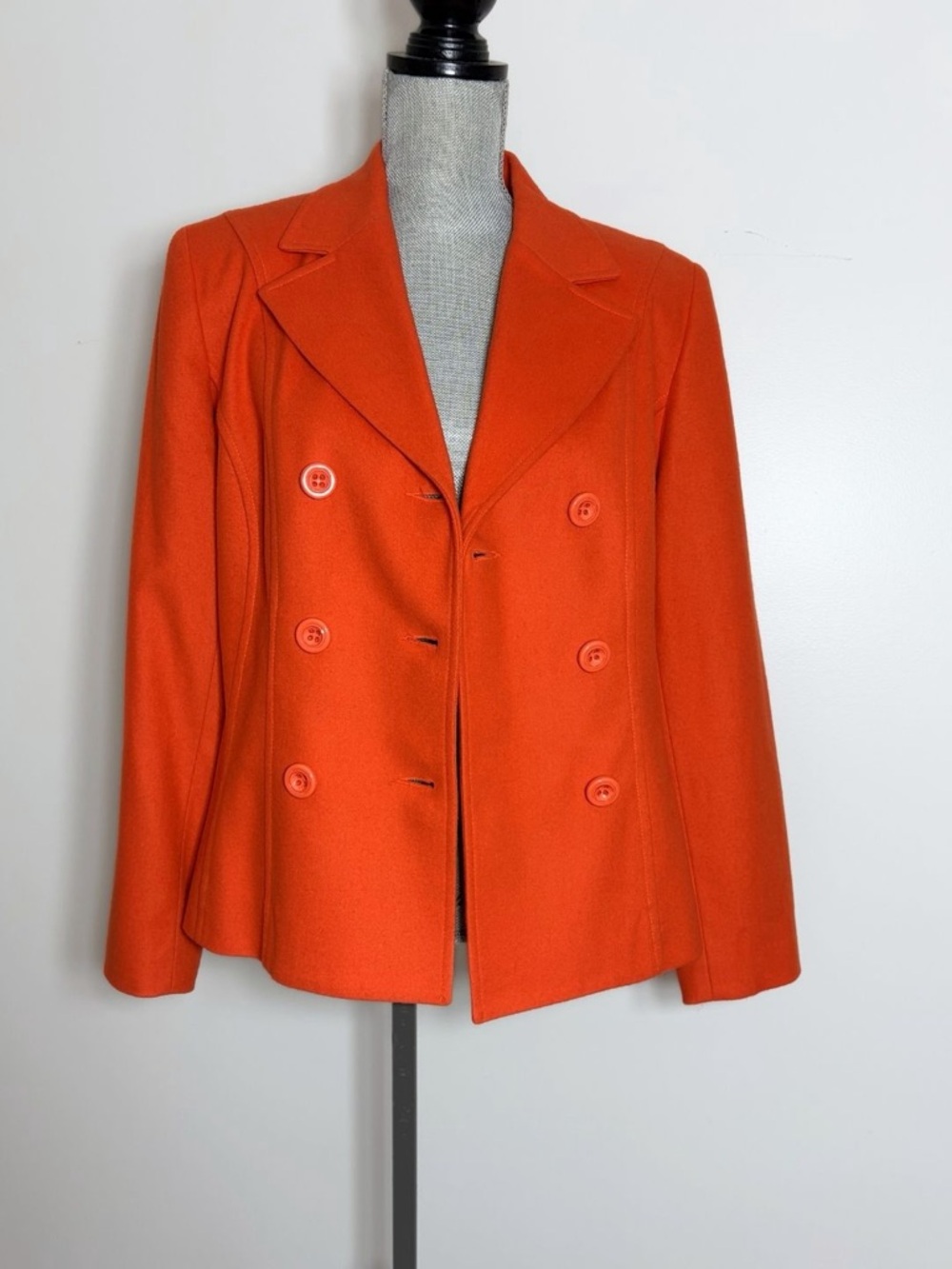 Lambswool Vintage Statement Coat. Louben Double Breasted Orange Jacket Size 10 - Picture 6 of 13